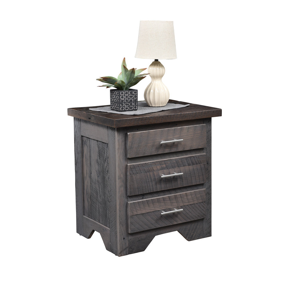 Lander Rustic Farmhouse Nightstand, Reclaimed Barnwood, Antique Slate Stain