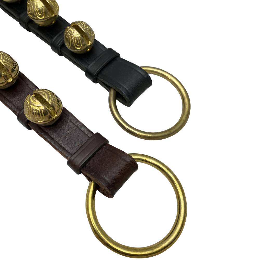 Sleigh Bells in Brass on Leather