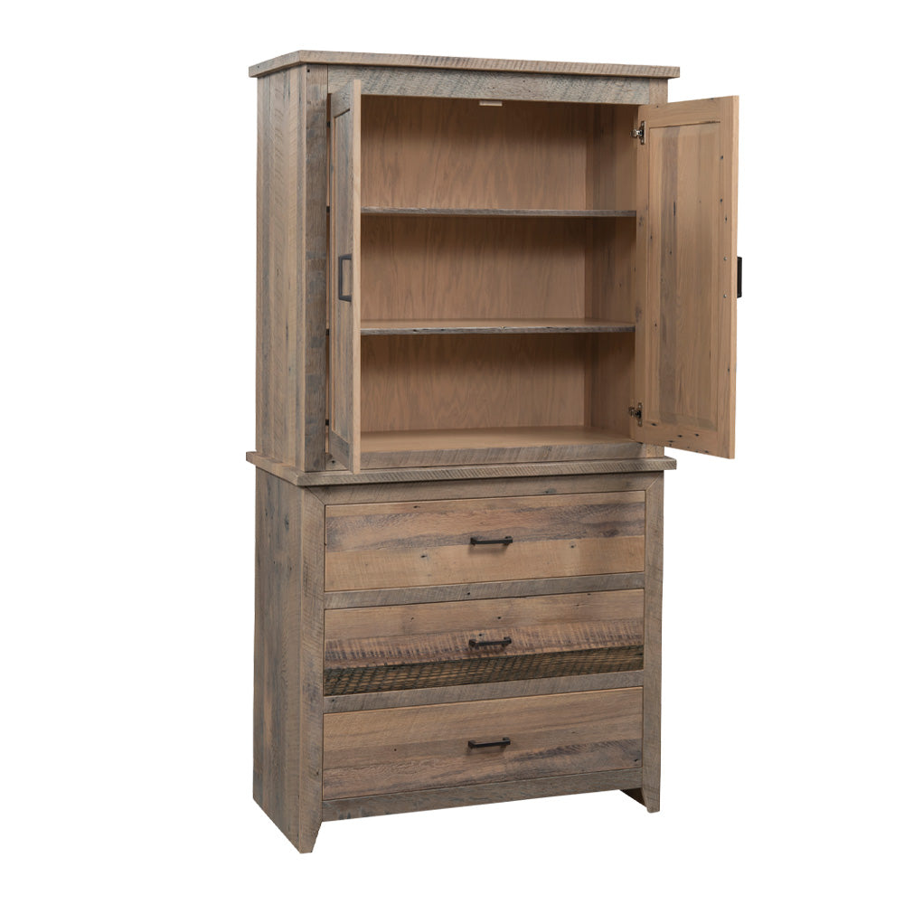 Madison Farmhouse Barnwood Armoire, 3 Drawers, Antique Slate Stain