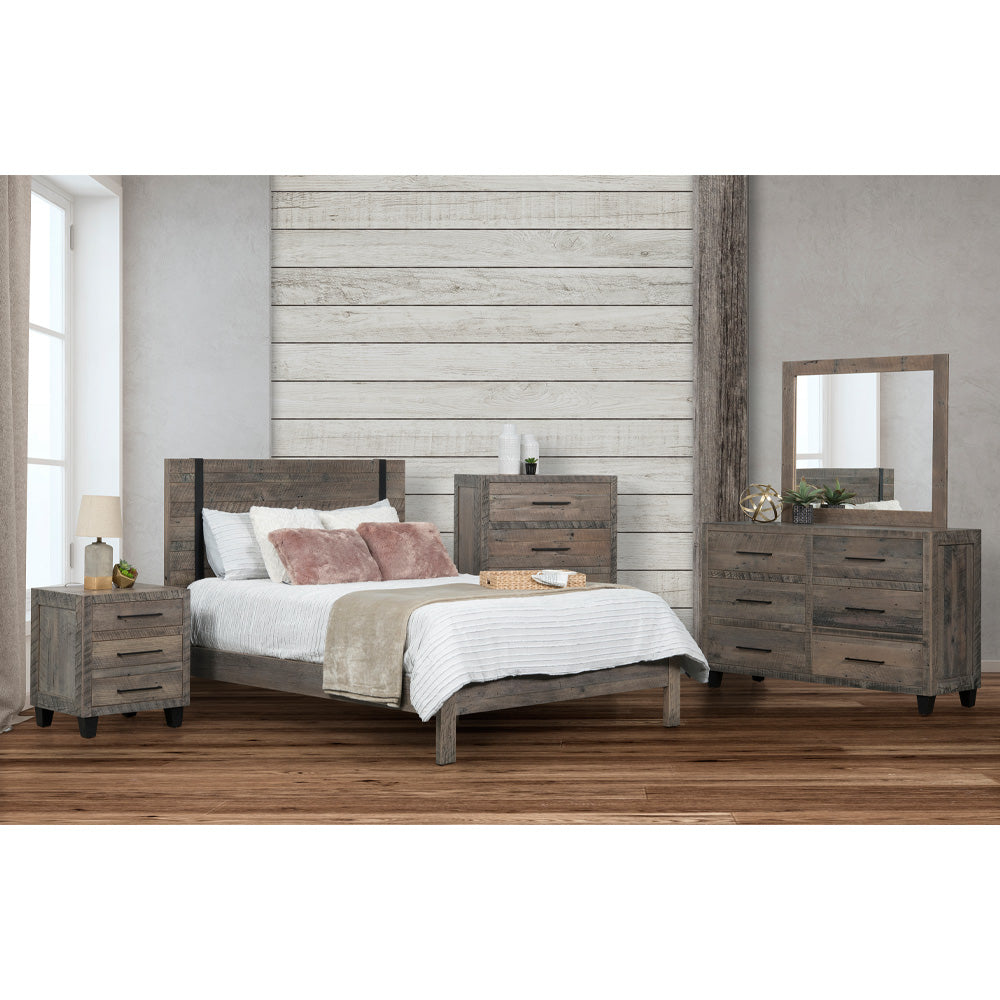 Marian Modern Rustic Grey Nightstand, Reclaimed Wood, 3 Drawers