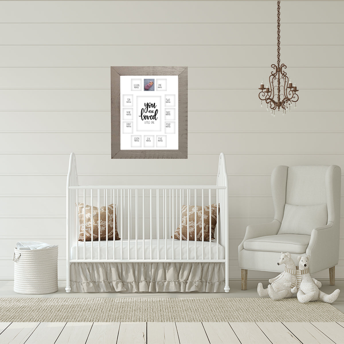 First Year Picture Mat with verse You Are Loved Little One on a White Ma