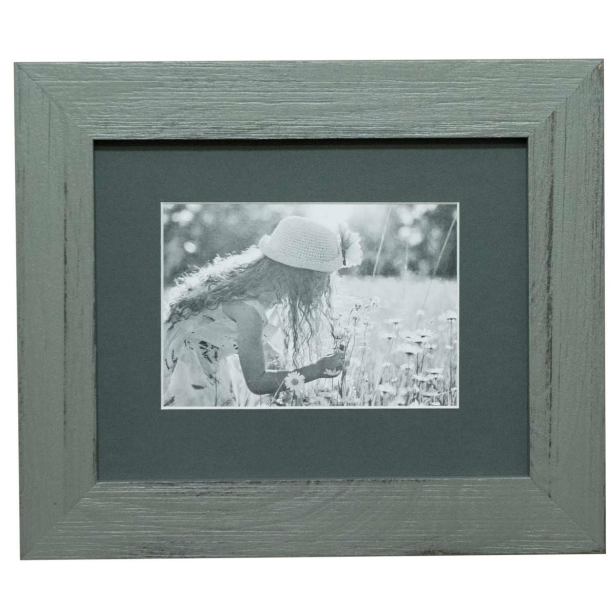 8x10 Grey Distressed Wood Frame, Charcoal Mat