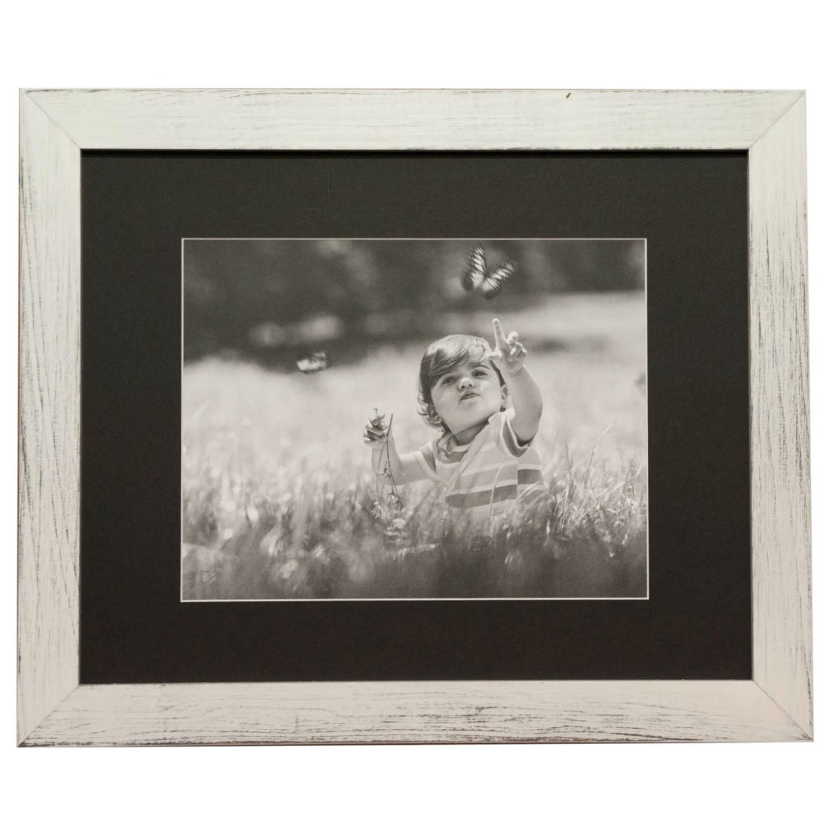 16x20 White Distressed Wood Frame, Black Mat - Rustic Red Door Co.