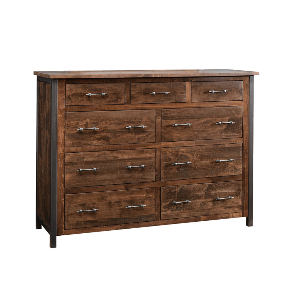 Silverton 9 Drawer Rustic Metal Dresser, Hillside Stain