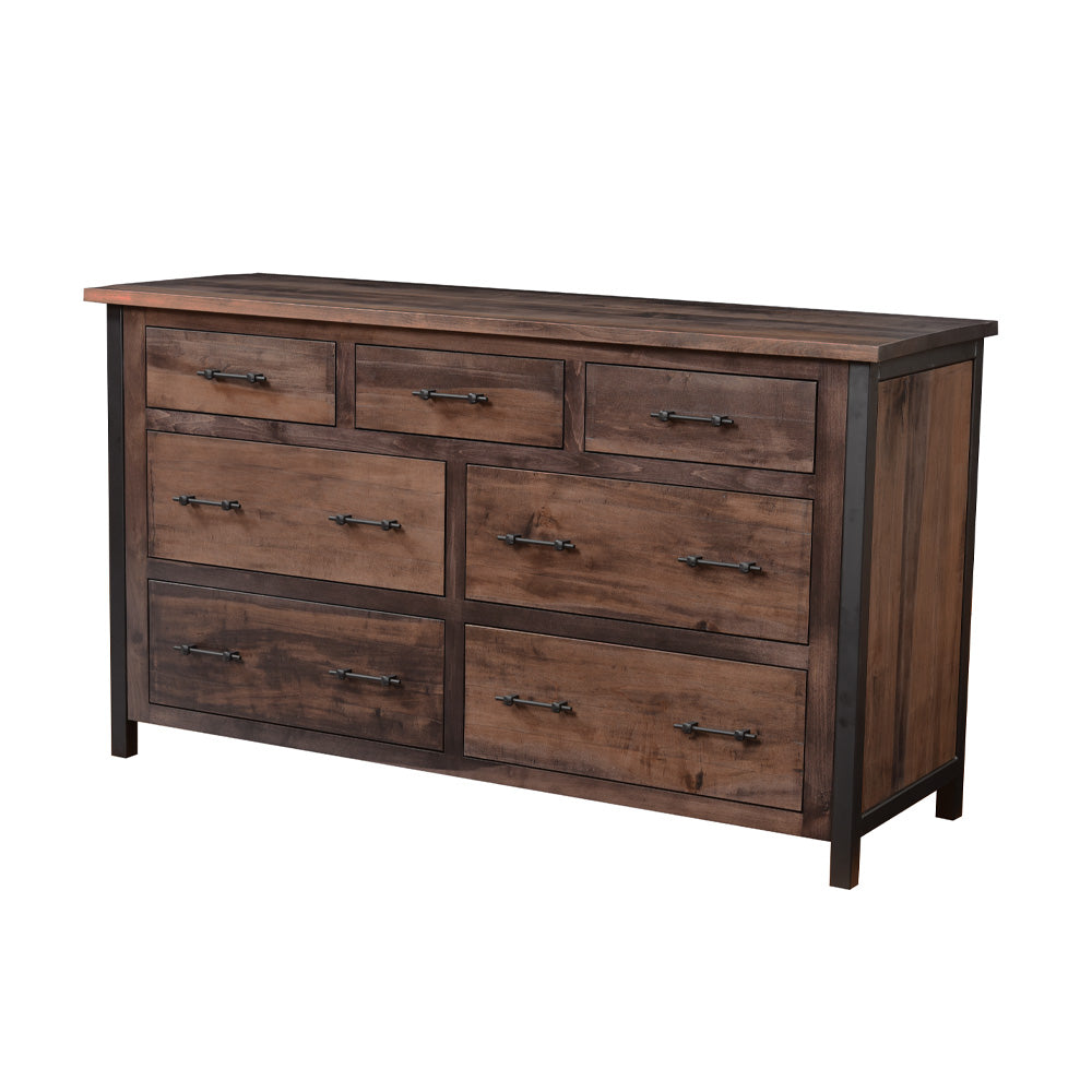 Silverton 7 Drawer Rustic Metal Dresser, Charcoal Stain