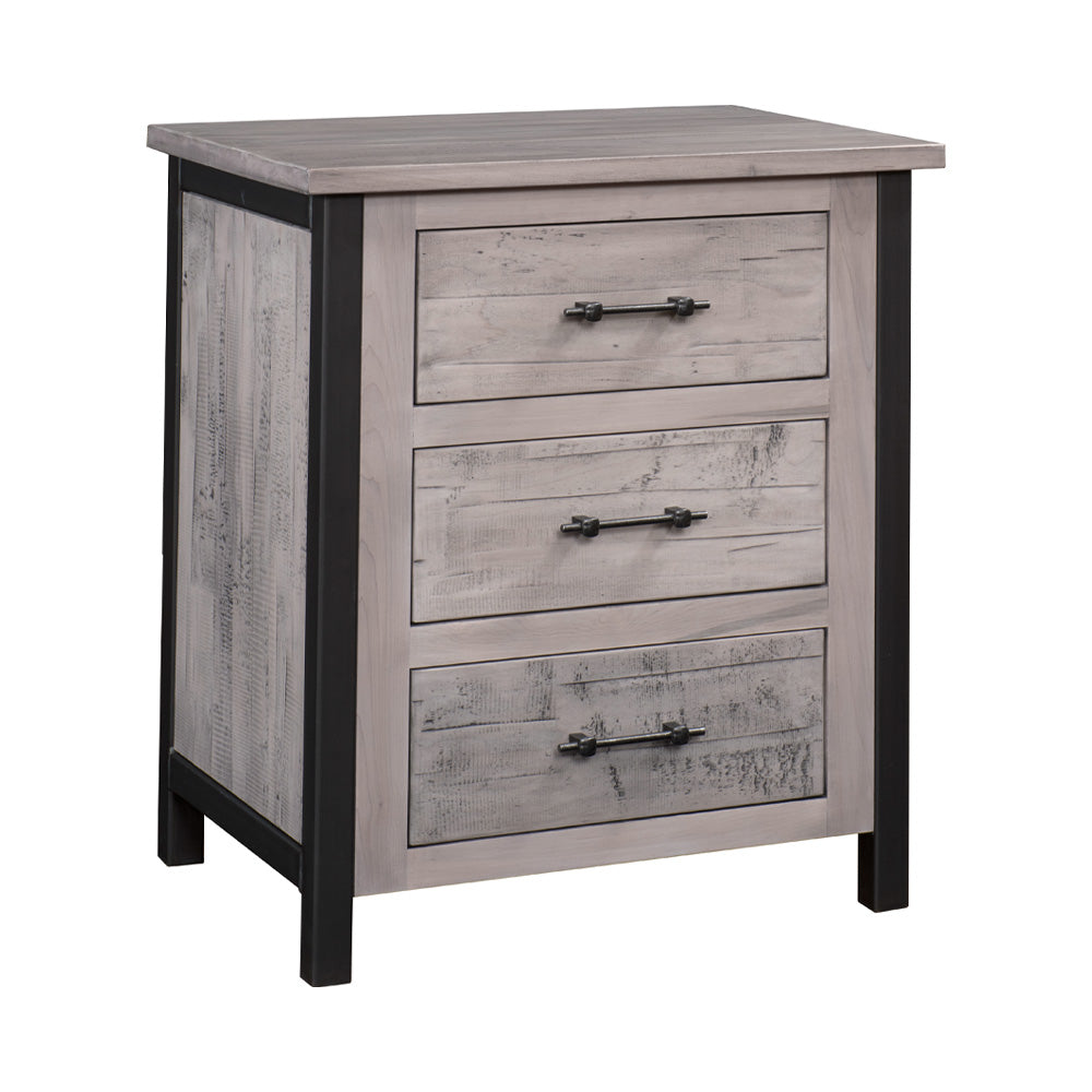 Gray Rustic Wood Nightstand, Brown Maple, Whitewash Finish