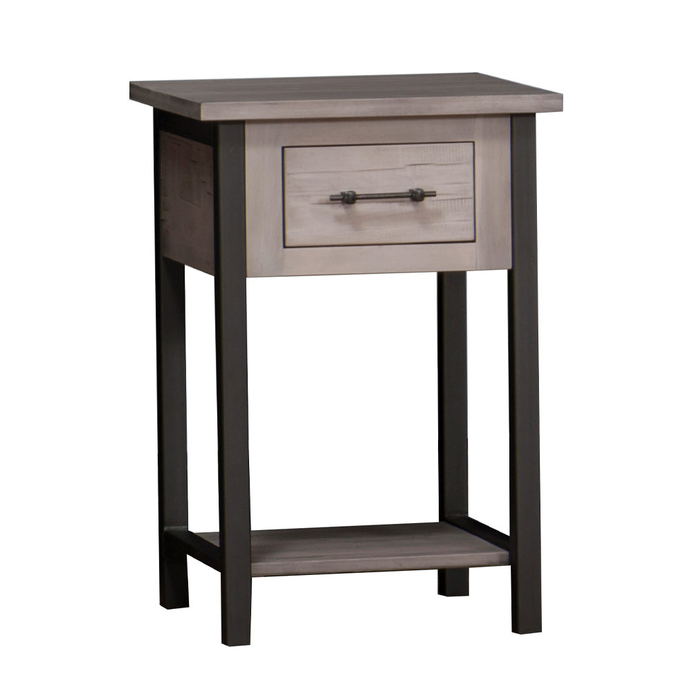 Silverton Rustic Metal Nightstand, Brown Maple, Gray Nightstand