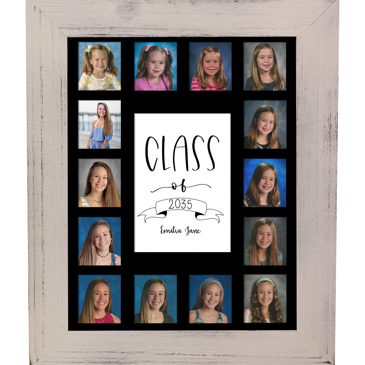 School Picture Frame, White Frame, Black Mat, Pick Number of Openings & Middle Artwork - Rustic Red Door Co.