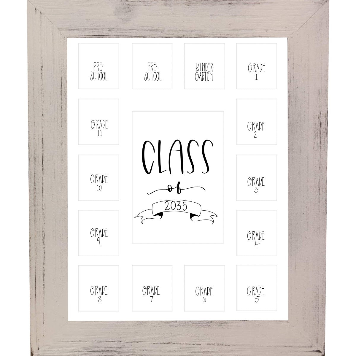 School Picture Frame, White Frame, White Mat, Pick Number of Openings & Middle Artwork - Rustic Red Door Co.