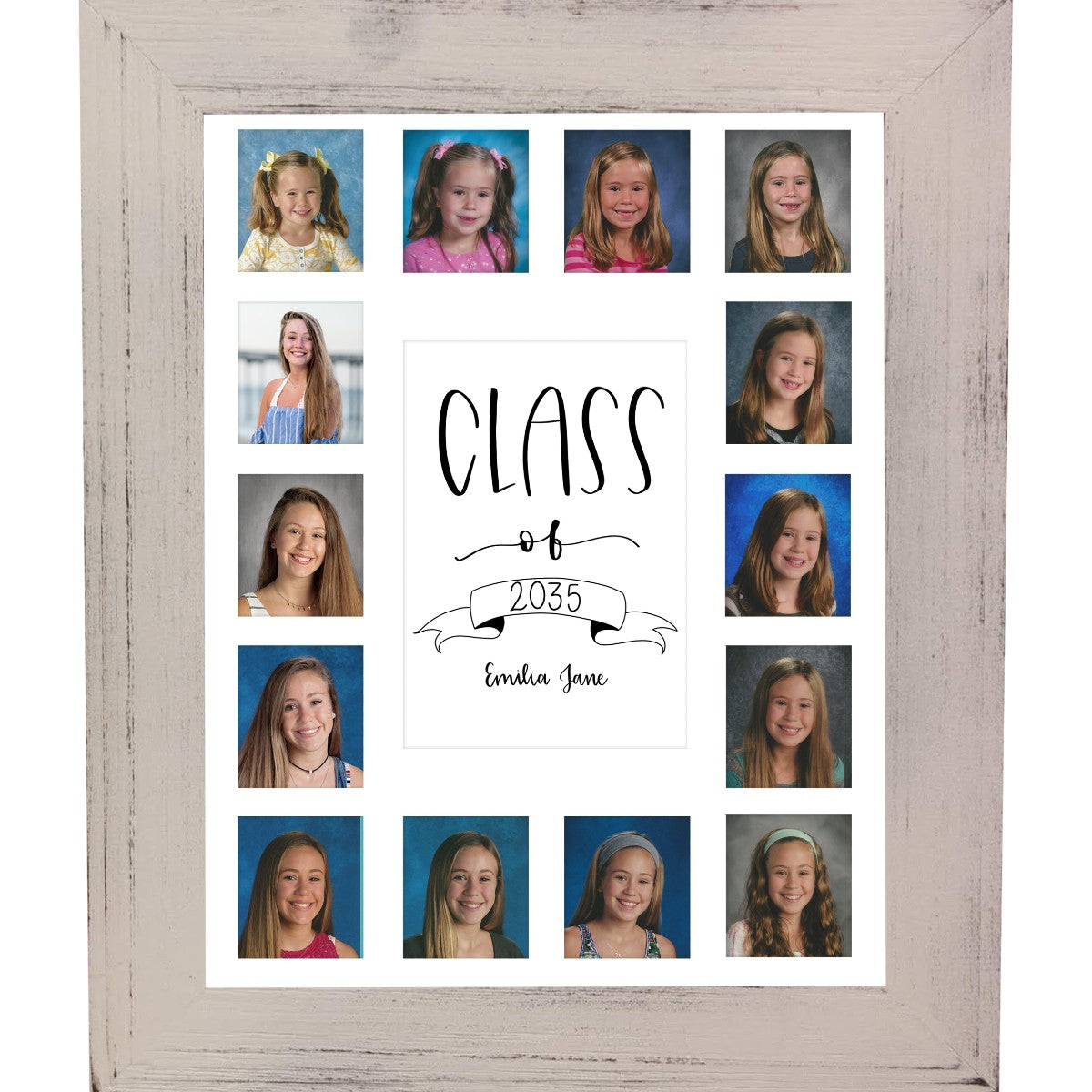 School Picture Frame, White Frame, White Mat, Pick Number of Openings & Middle Artwork - Rustic Red Door Co.