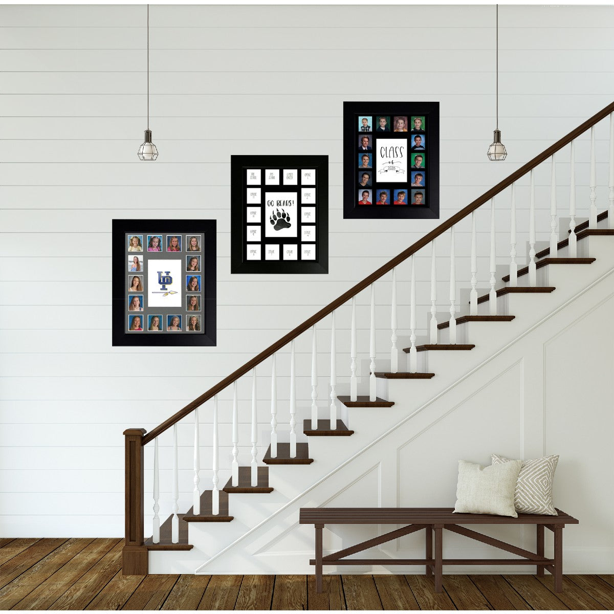 school year photos black frame and mat on wall