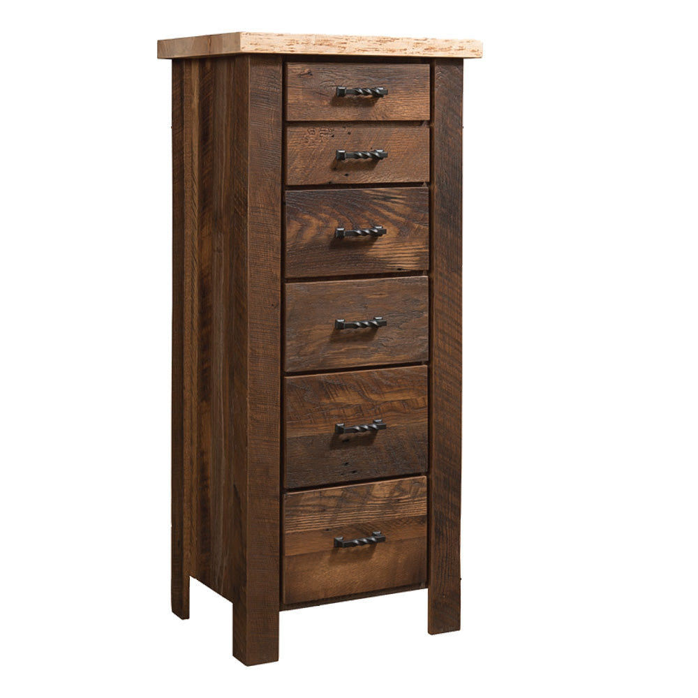 Toryn Rustic Lingerie Chest, Barnwood Base, Maple Top