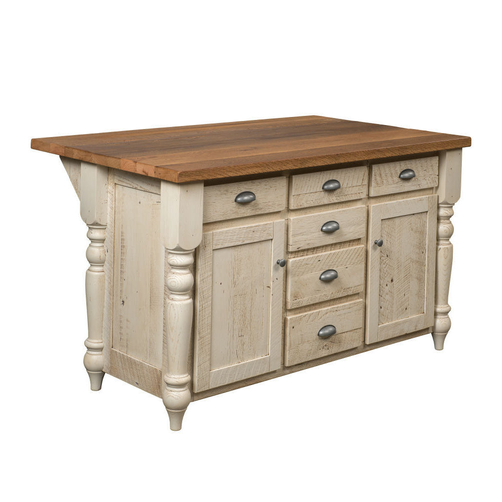 Walden White Farmhouse Kitchen Island, 6 Drawers 2 Cabinets, 60"