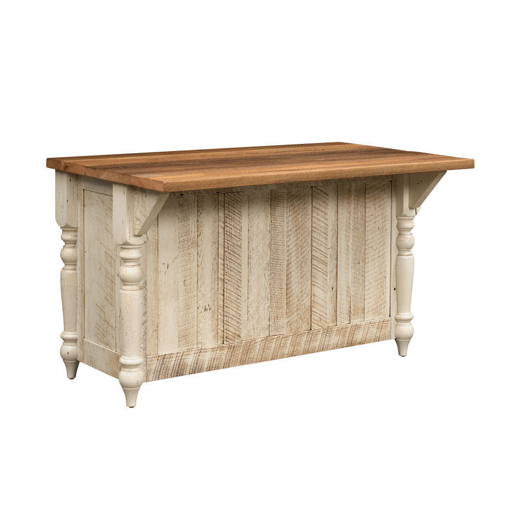 Back of White Farmhouse Kitchen Island, 60"