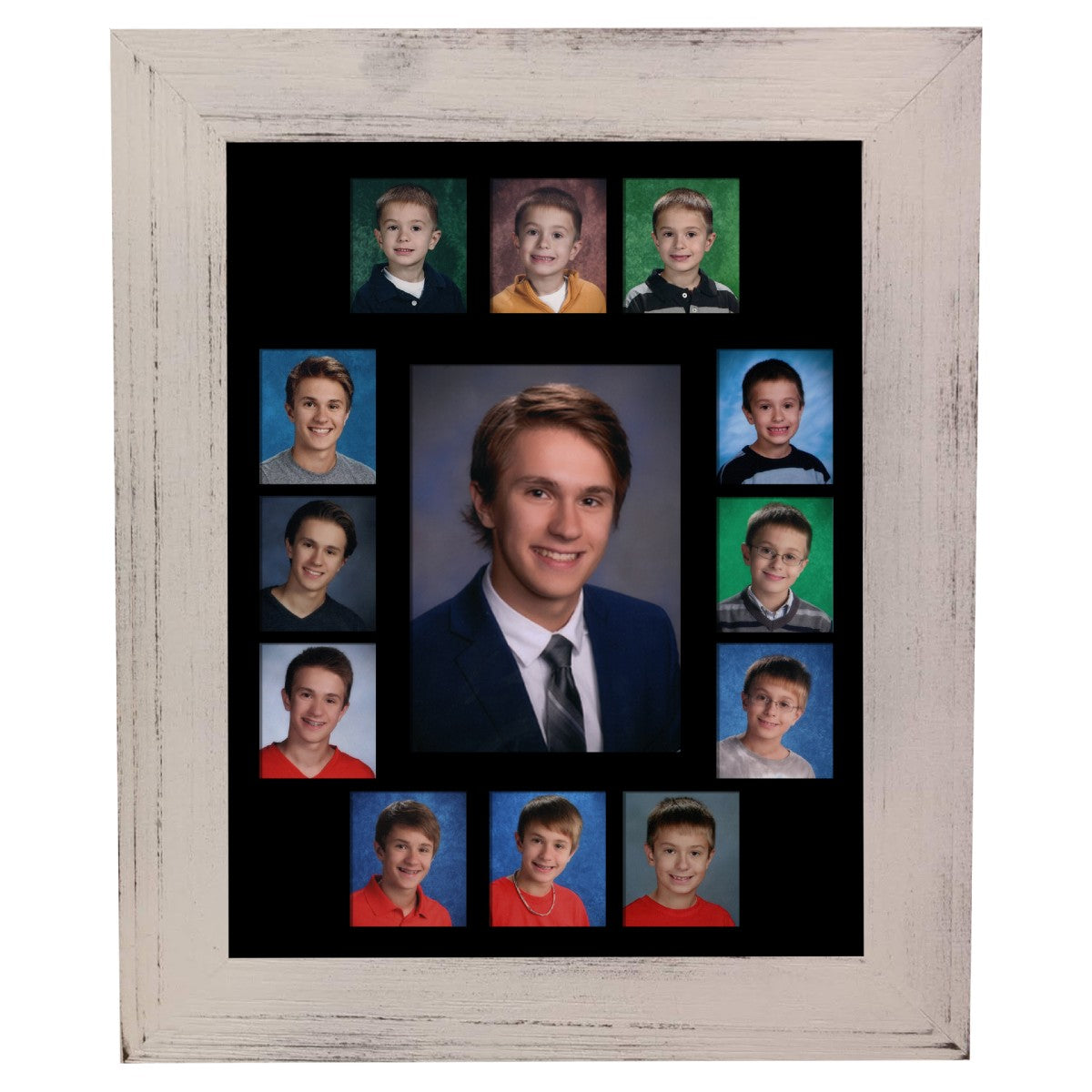 School Picture Frame, White Frame, Black Mat, Pick Number of Openings & Middle Artwork - Rustic Red Door Co.