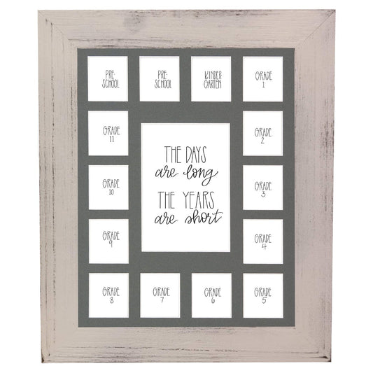 School Picture Frame, White Frame, Grey Mat, Pick Number of Openings & Middle Artwork - Rustic Red Door Co.