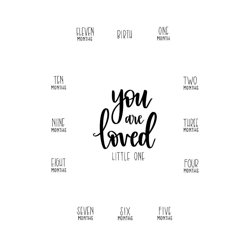 First Year Picture Mat with verse You Are Loved Little One on a White Ma