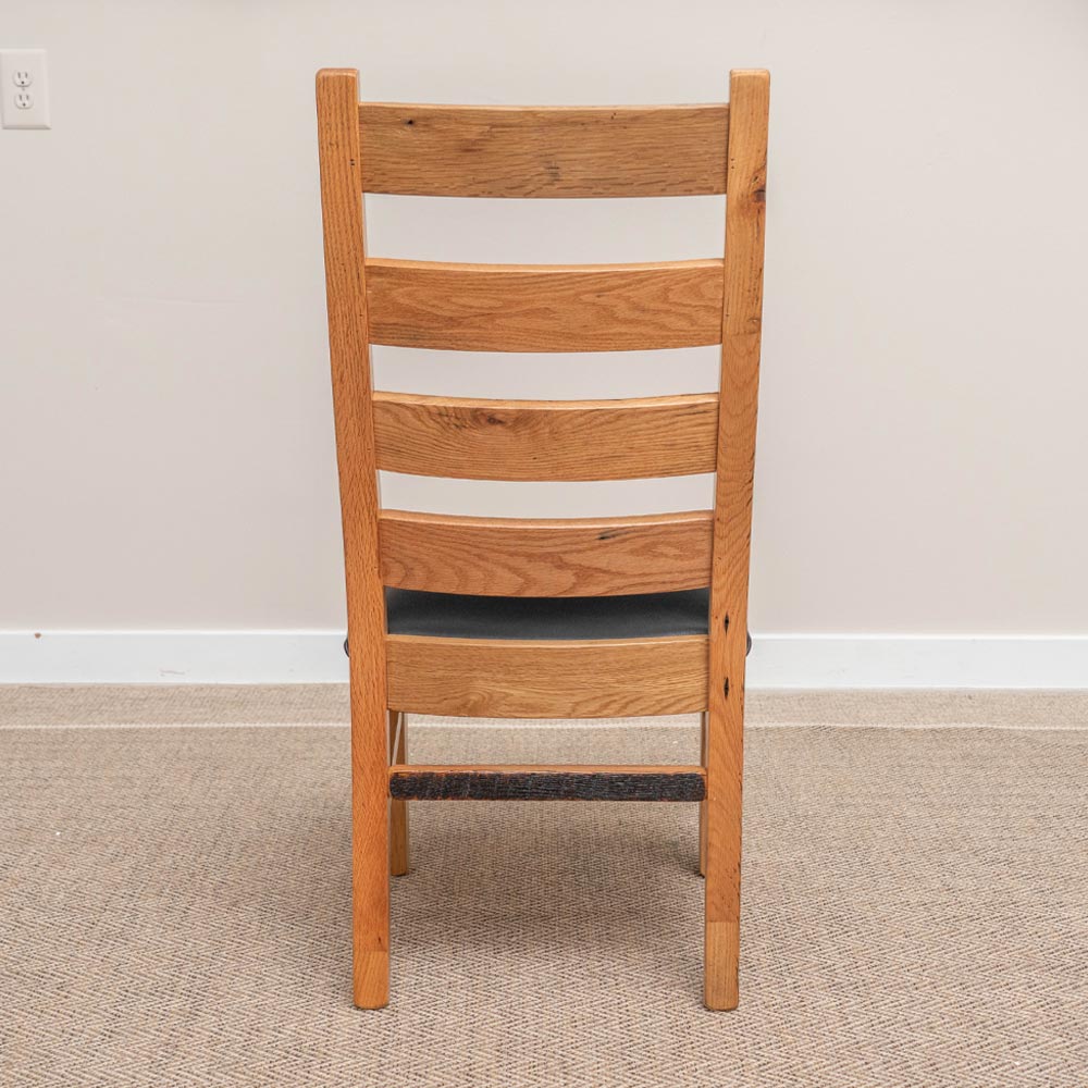 Back of rustic barnwood dining chair