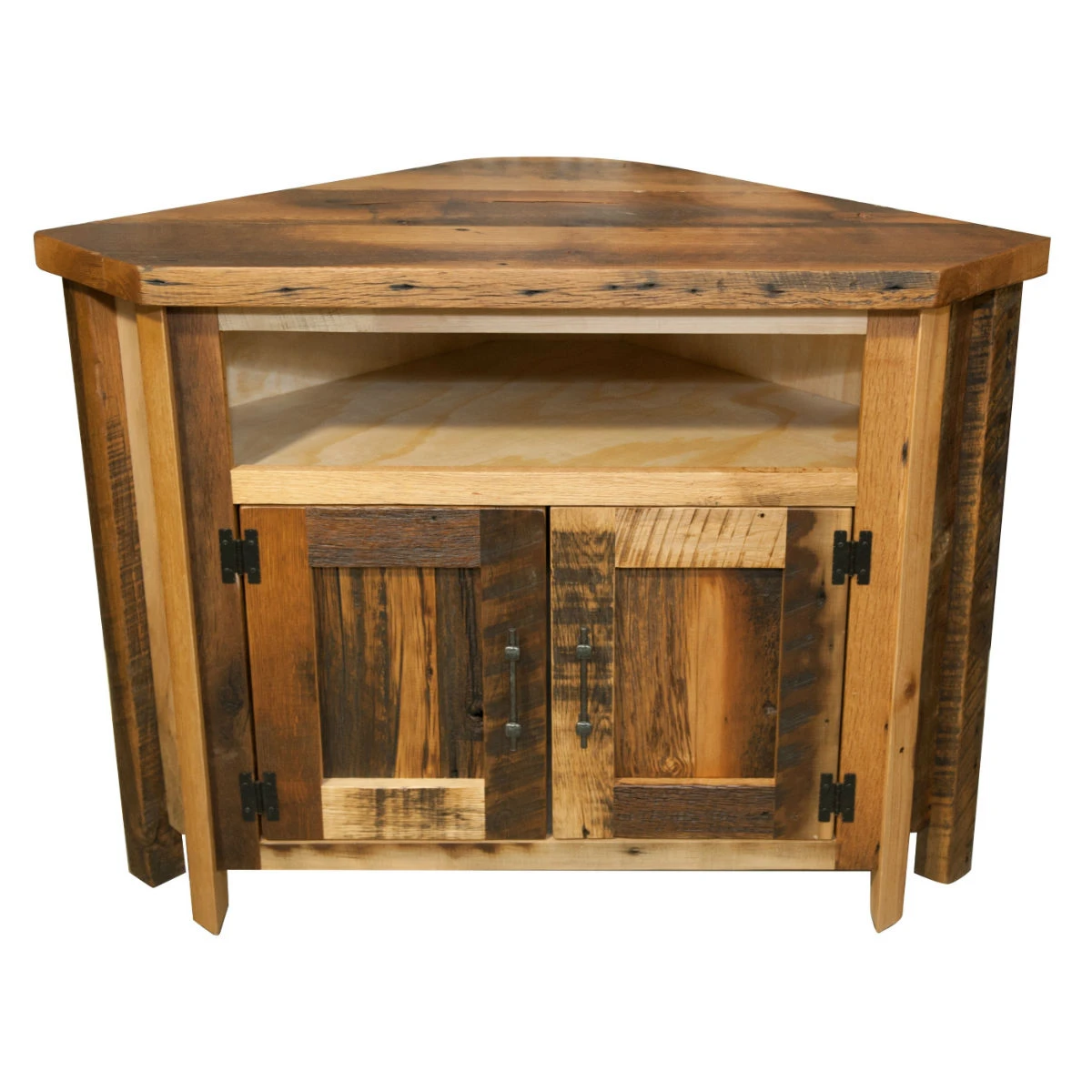 Reclaimed Wood Corner TV Stand Media Rustic Red Door