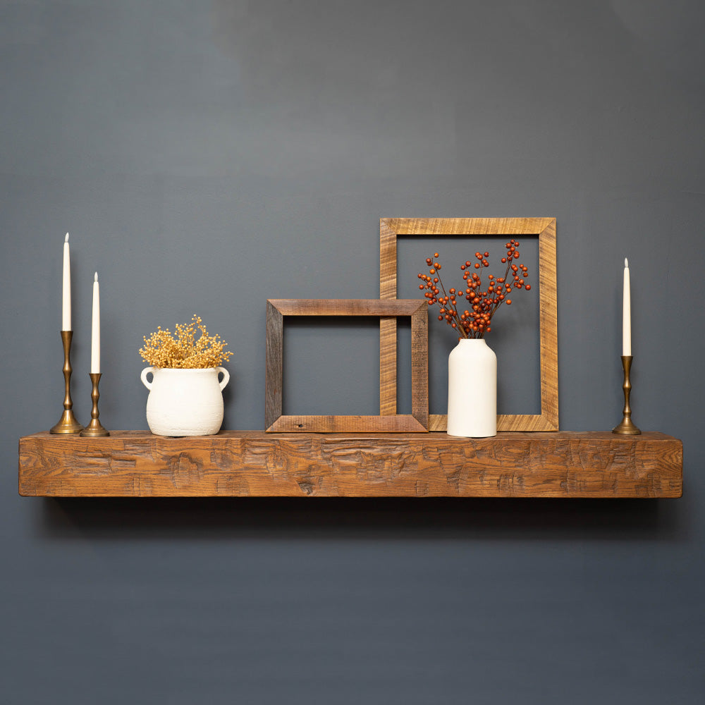 Medium Oak Distressed Box Beam Mantel