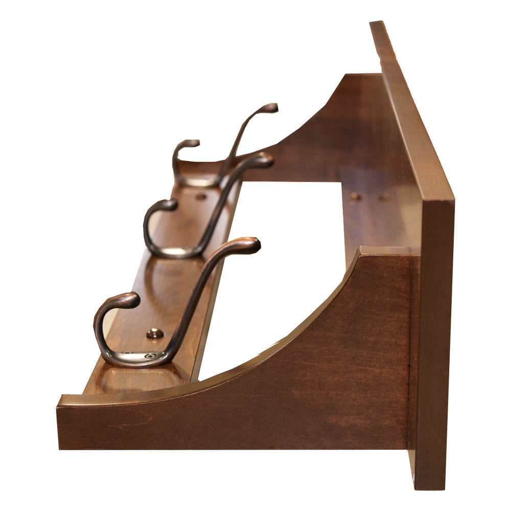 3 hook Shaker Style Rustic Wall Coat Rack with Shelf