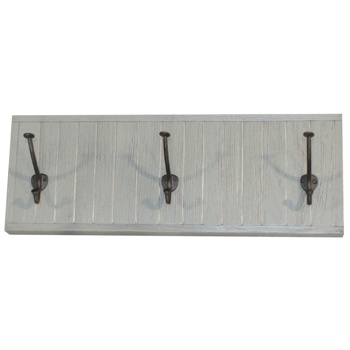 Gray Coat Rack in Poplar Wood, 3 Iron Hooks