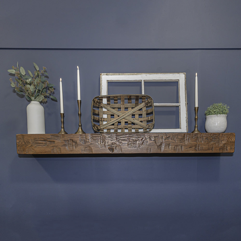 hand hewn medium oak mantel shelf