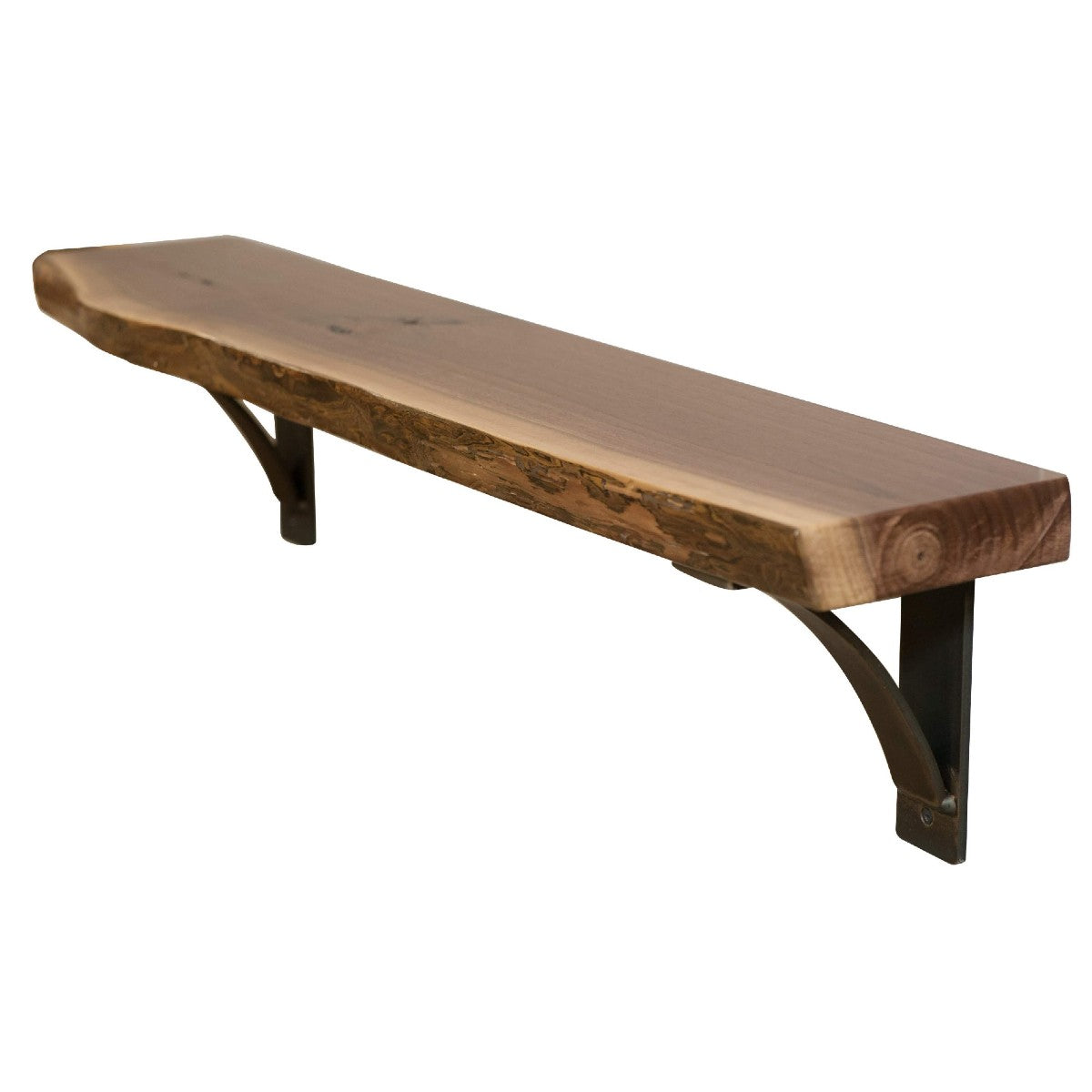 live edge walnut shelf with bracket