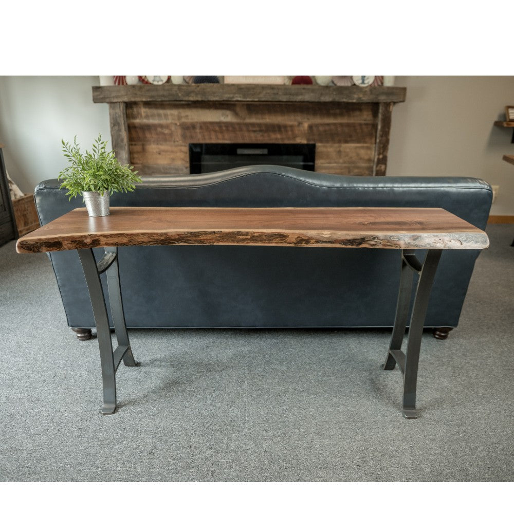 Live Edge Walnut Sofa Table with Steel Base