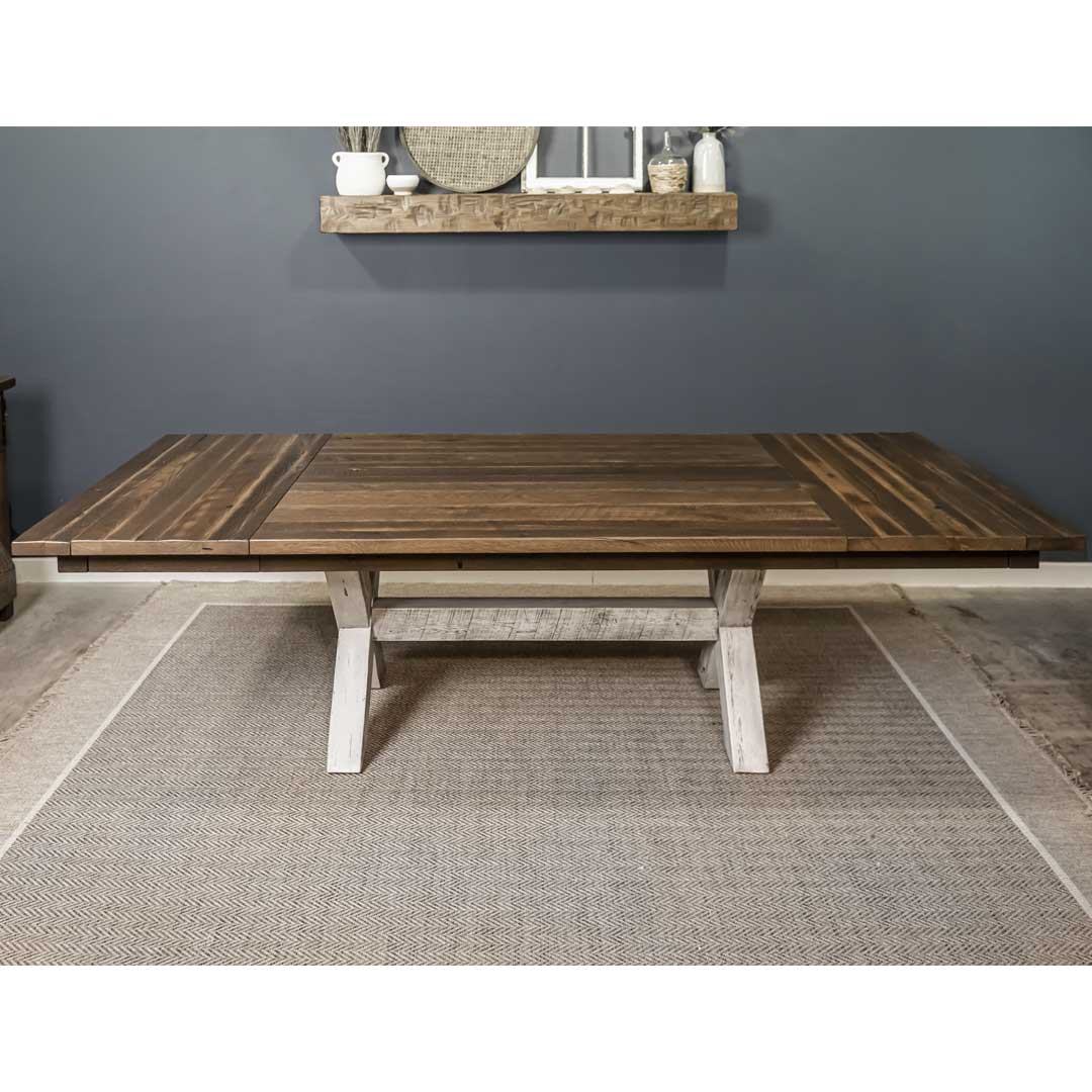 parker reclaimed wood expandable dining table, white x base
