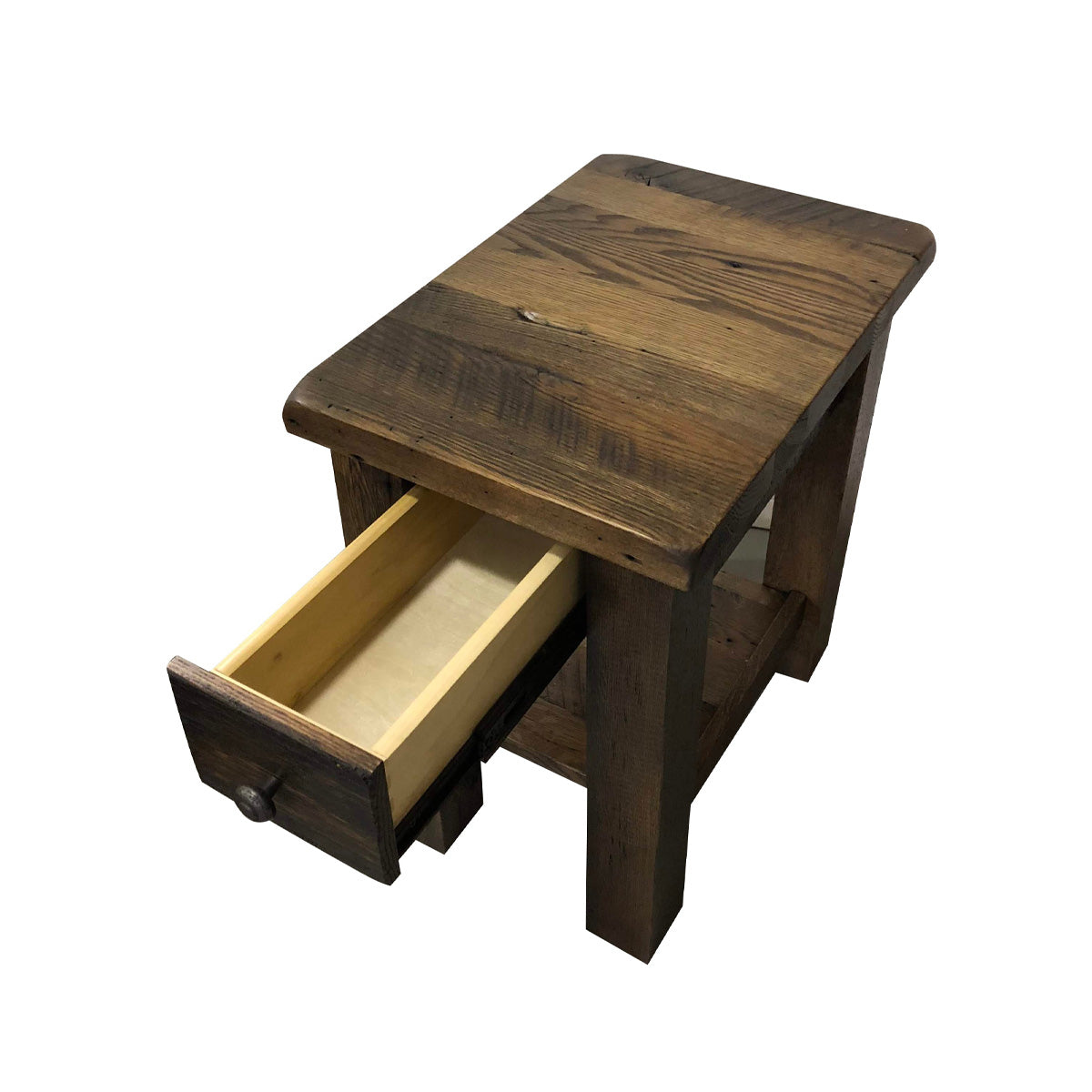 Rustic Reclaimed Wood Side Table with One Drawer