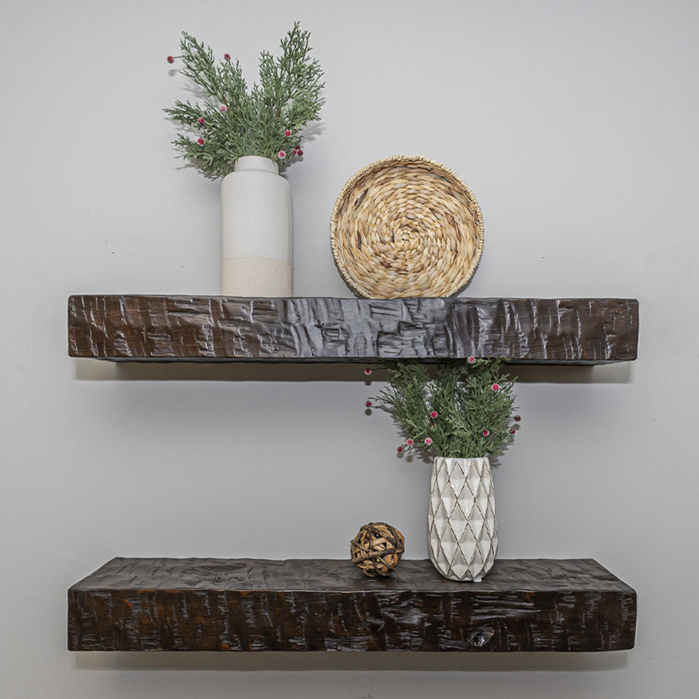 Rustic Cherry Wood Floating Shelf, Hand Hewn
