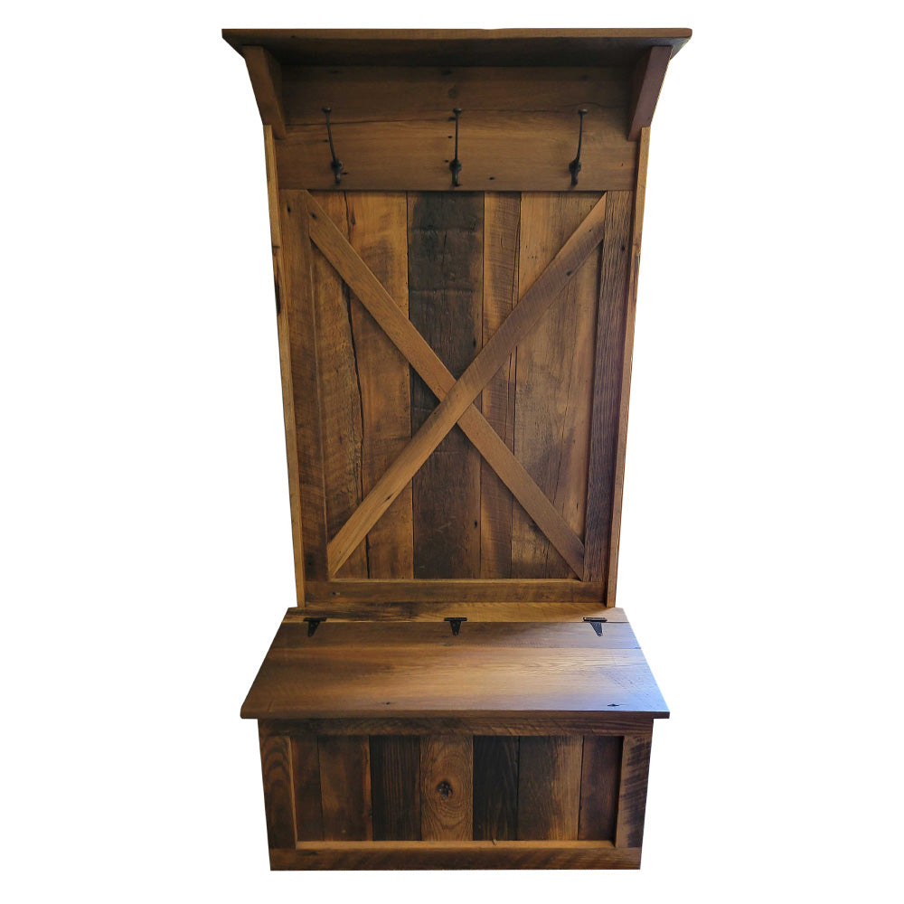 Rustic Coat Rack Bench, Reclaimed Wood
