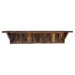 rustic reclaimed wood coat rack shelf, 5 iron hooks