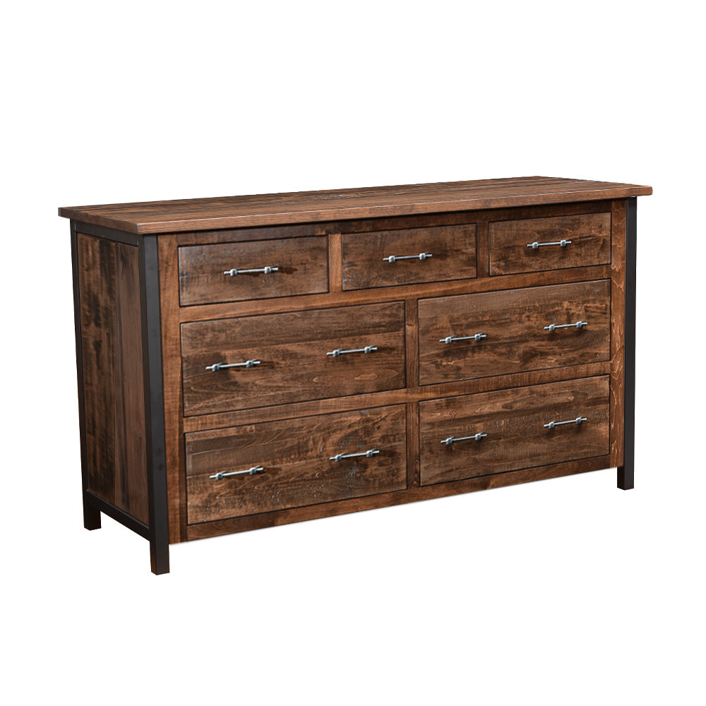 Silverton 7 Drawer Rustic Metal Dresser, Hillside Stain