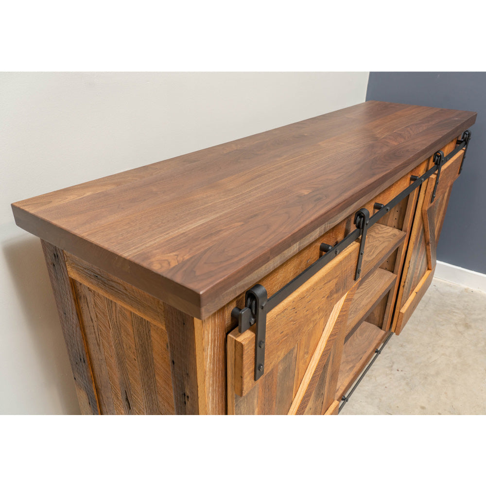 Walnut Top Entertainment Center with Barn Doors