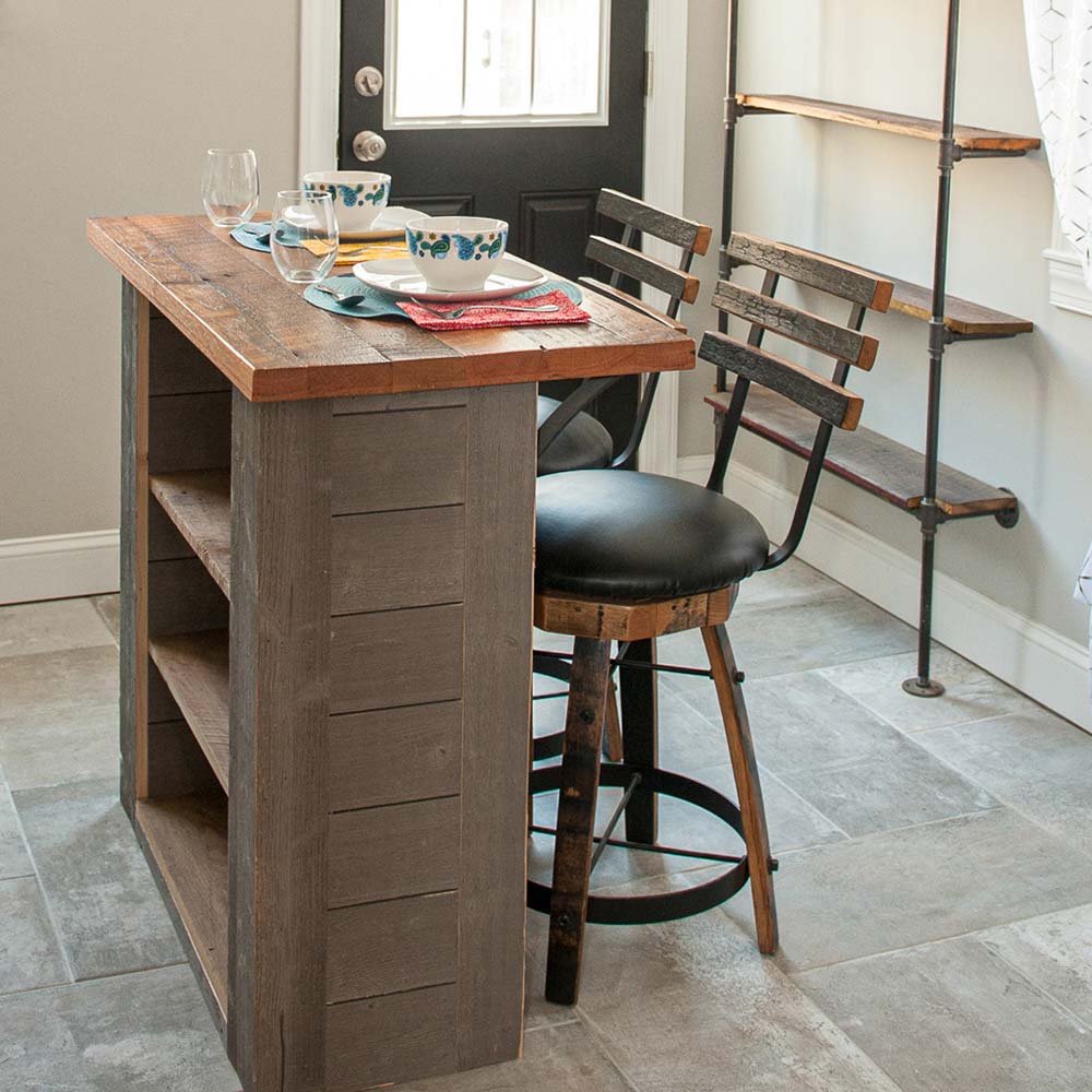 Whiskey Barrel Swivel Stools, Faux Leather Seat