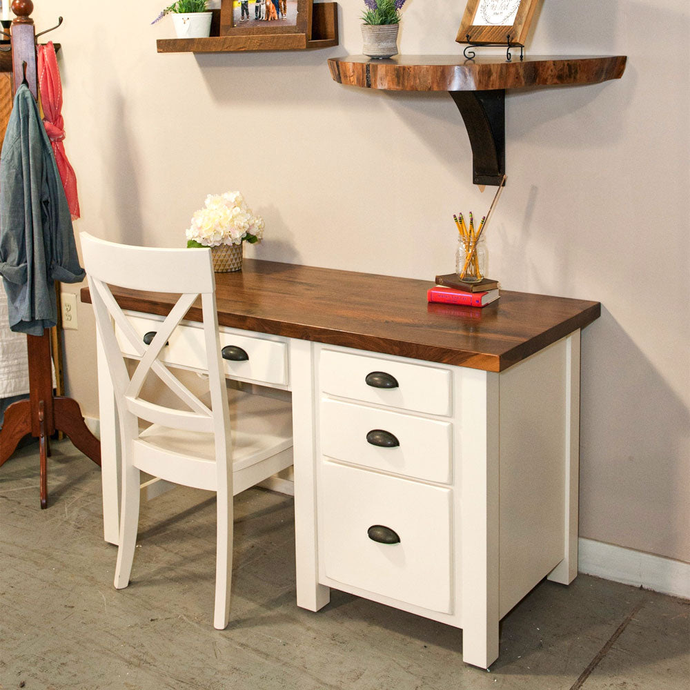 White Farmhouse Desk with Drawers