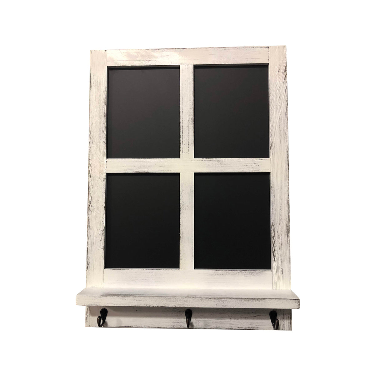 4 Pane Distressed White Chalkboard with Hooks