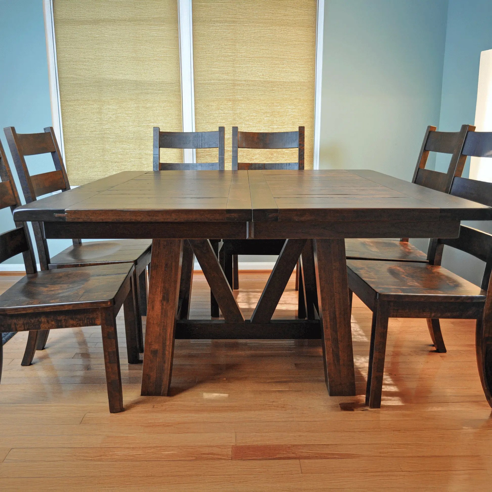 cherry wood extendable square dining table