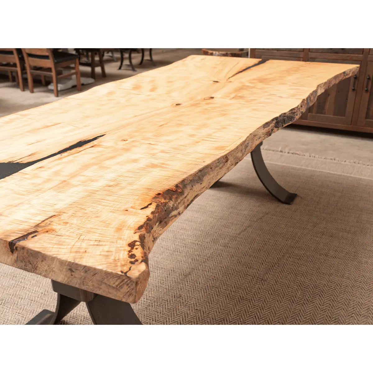 Live Edge Curly Maple Dining Table Slab Details