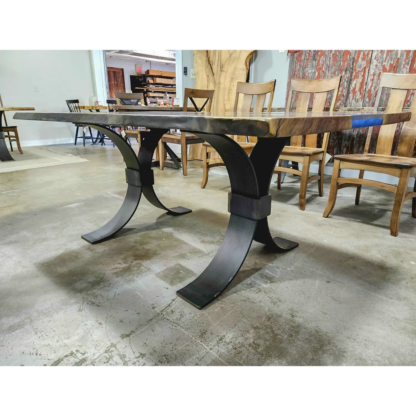 72.5"L Live Edge Walnut River Dining Table, Blue Epoxy