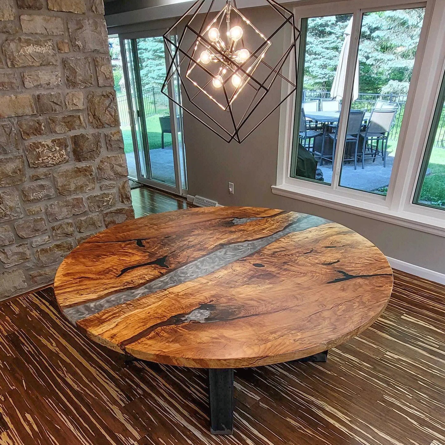 Modern Round River Dining Table with Epoxy