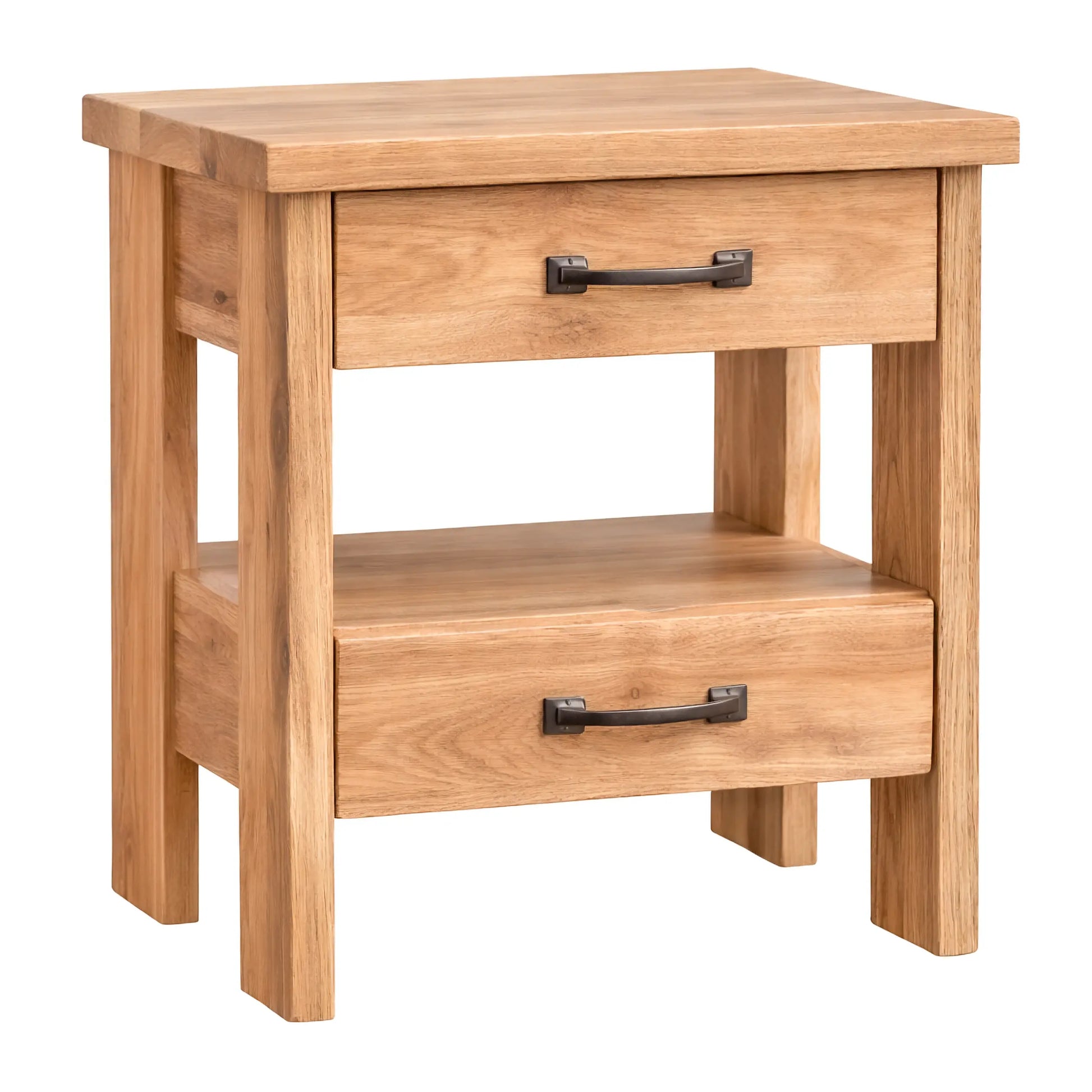 Chelsea 2 Drawer Nightstand with Open Shelf - Rustic Hickory Wood with Bel Air Stain