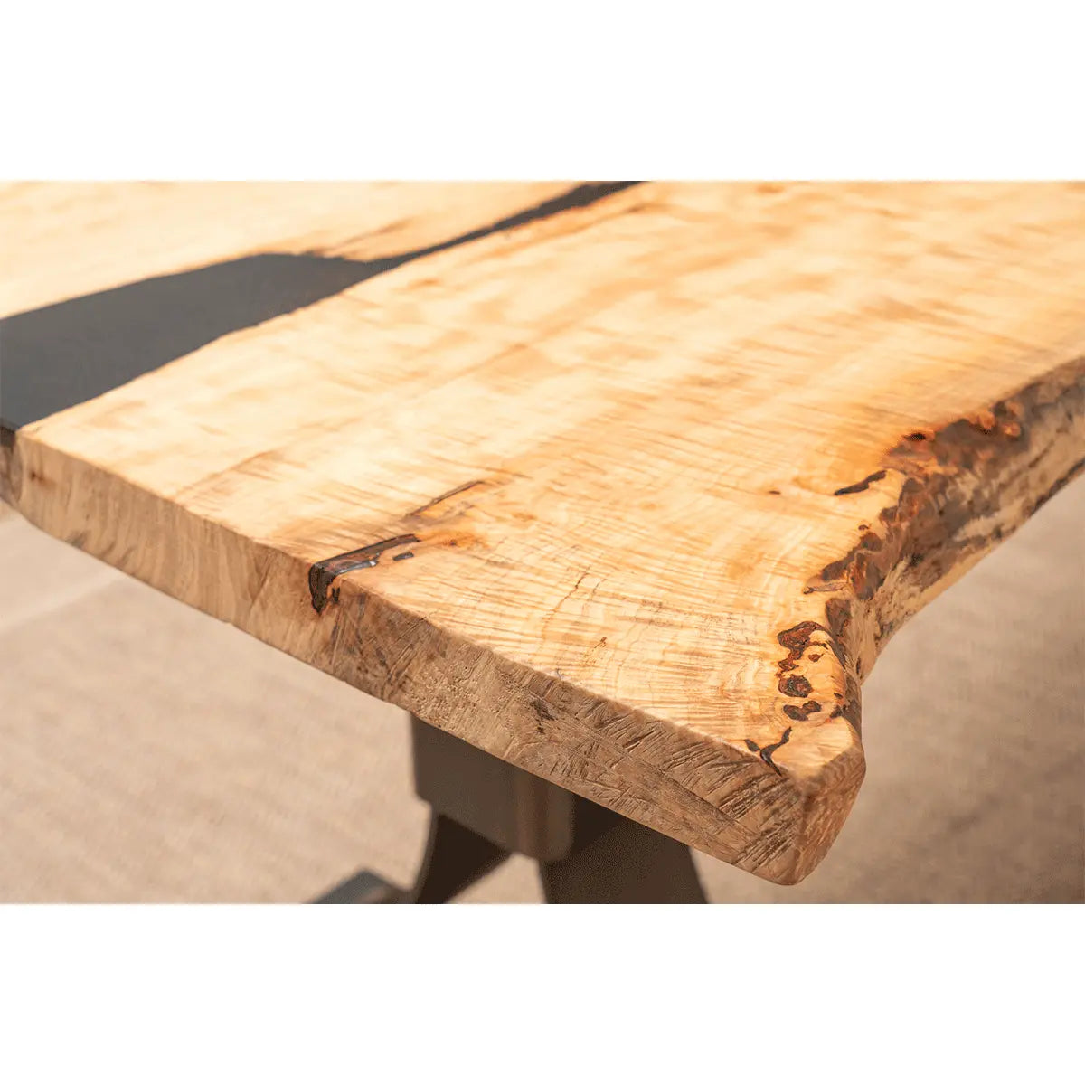 Live Edge Curly Maple Dining Table 93" Close Up Detalis