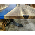 72.5"L Live Edge Walnut River Dining Table, Blue Epoxy