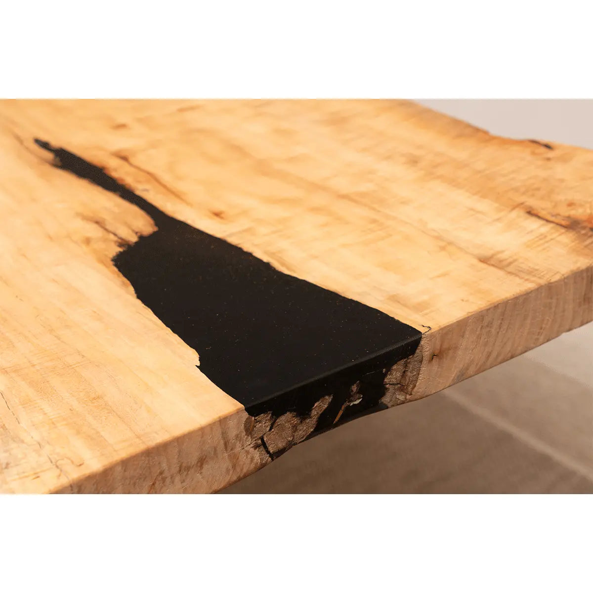 Live Edge Curly Maple Dining Table with Black Epoxy Resin