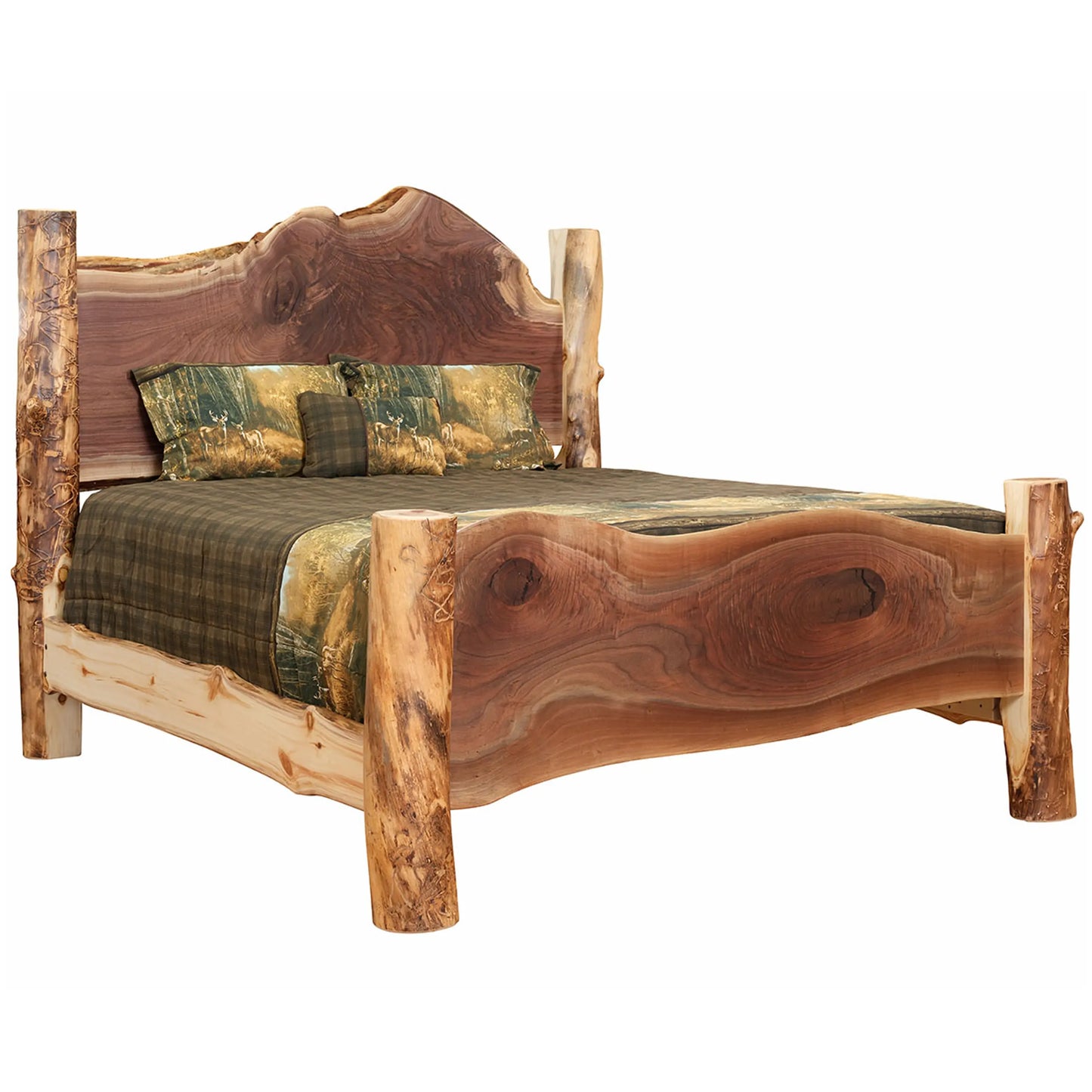 Big Horn Walnut Slab Bed Frame with Aspen Logs
