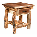 Big Horn Walnut Slab Nightstand with Aspen Posts