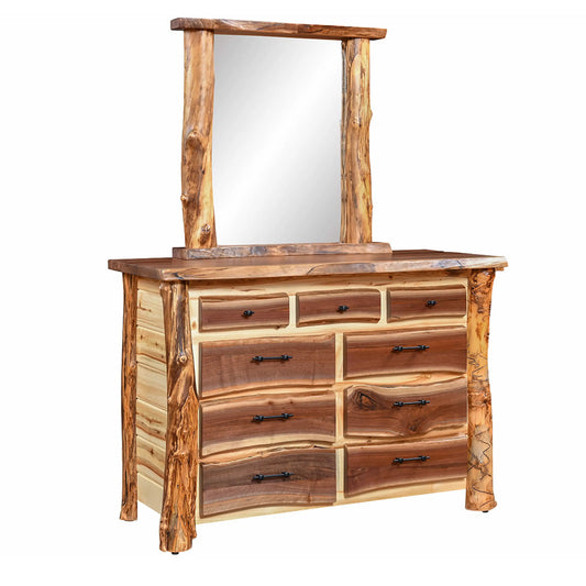 Big Horn Walnut Slab Dresser Mirror with Aspen Posts